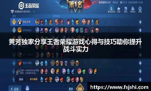 黄芳独家分享王者荣耀游戏心得与技巧助你提升战斗实力