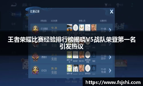 王者荣耀比赛经验排行榜揭晓V5战队荣登第一名引发热议